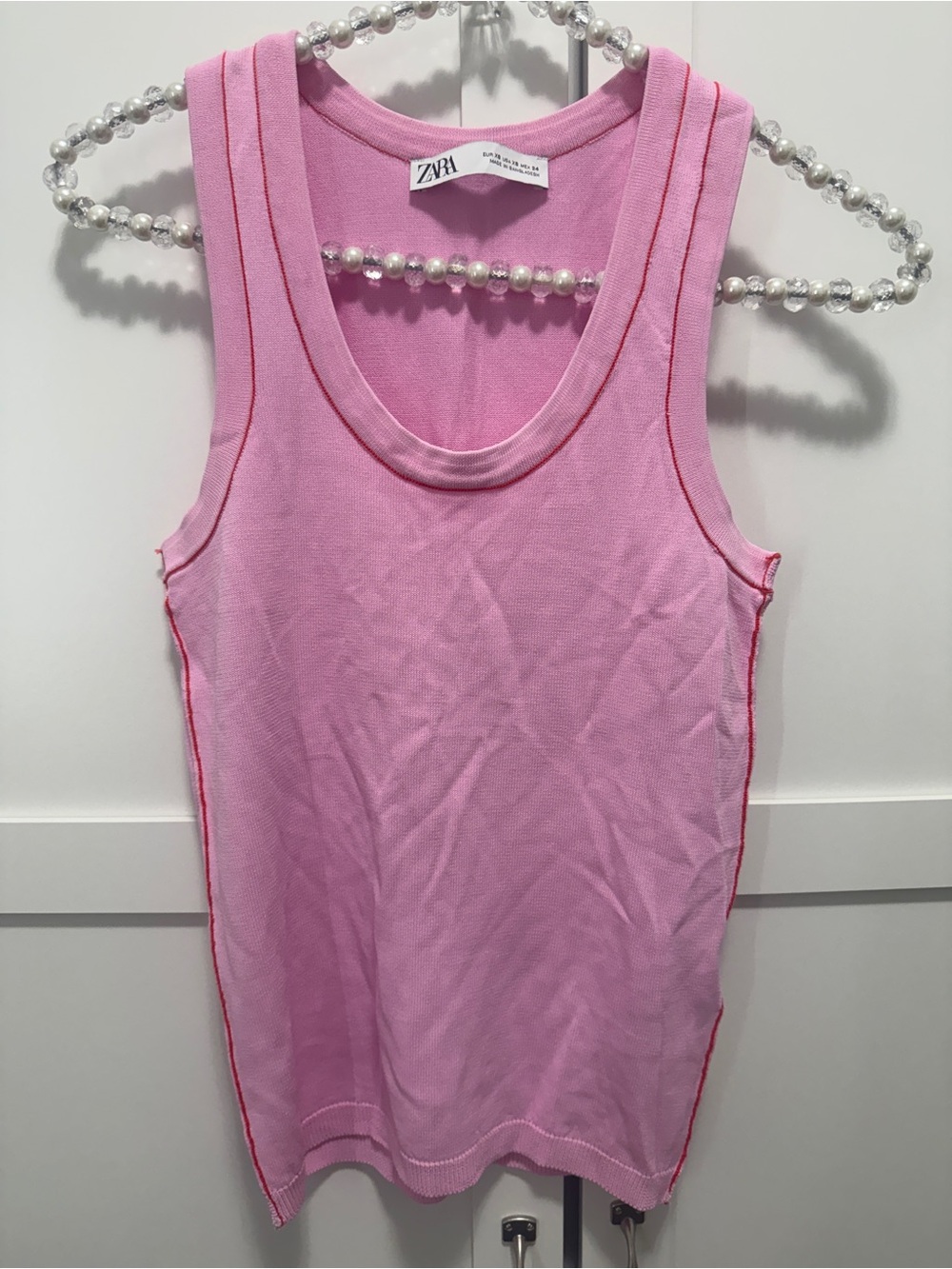 Zara Pink Sleeveless Knit Top Contrast Stitching Size XS